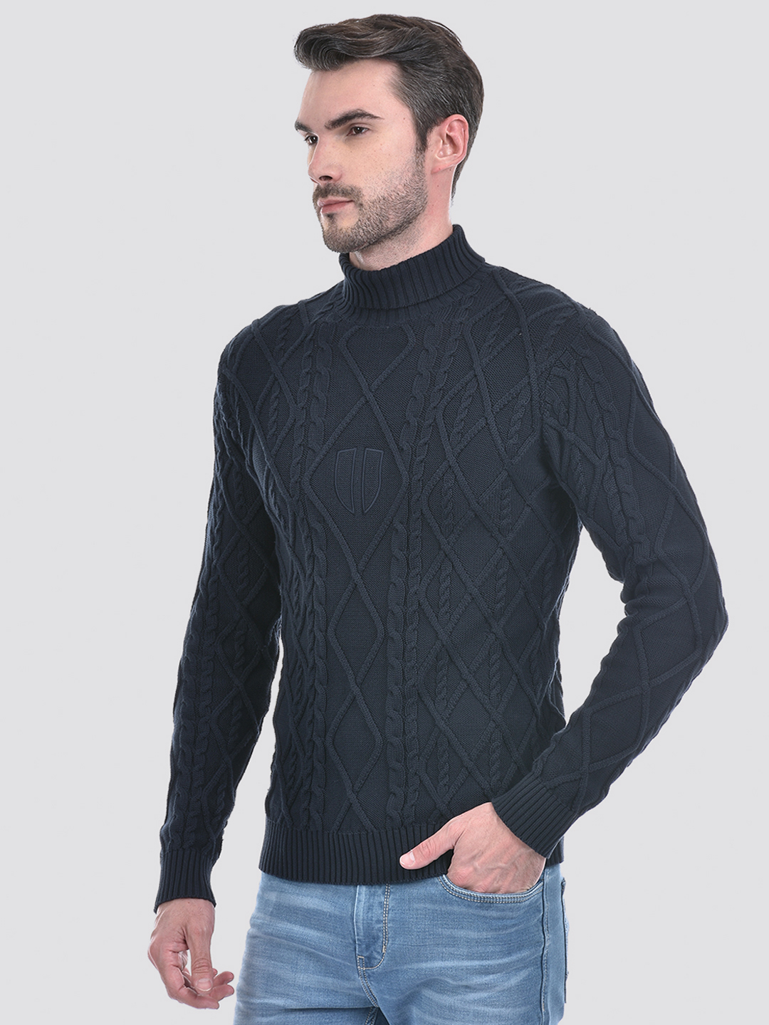 Numero Uno Men Argyl Blue Turtle Neck Sweater